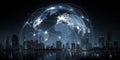 A Global Network Connecting Cities and Continents with Dynamic Data Flow and Technological Advancement in a Modern Urban Landscape Royalty Free Stock Photo