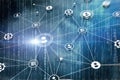 Global network connecting users against the background of a binary code Royalty Free Stock Photo