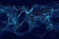 Global network connection concept. Abstract world map with glowing lines and dots representing data flow, internet communication Royalty Free Stock Photo