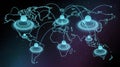 Global Network Connection and Digital Communication Across the World Map with Glowing Nodes and Data Flow Royalty Free Stock Photo