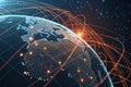 Global Network Connection Futuristic Digital Earth with Illuminated Data Streams