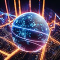 Global network connection. Futuristic technology interface. 3D rendering. Generative AI Royalty Free Stock Photo