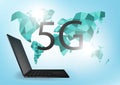 Global network connection 5G internet high speed rate. World point line worldwide information technology data exchange business.