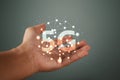Global network connection 5G on men hand. Global network 5G concept Royalty Free Stock Photo