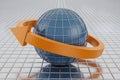 Global Network Connection: Globe with Orange Arrow and Grid Background Royalty Free Stock Photo