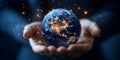 Global Network Connection Hands Holding Earth Digital World Data Globe Light Image Planet