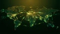 Global Network Connection Map Glowing Gold Lines Nodes Dark Green Background Digital Technology Concept Royalty Free Stock Photo