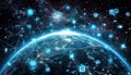 Global network with connection nodes surrounding earth in space Royalty Free Stock Photo