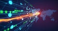 Global network connection with vibrant light streaks showing data flow and world map Royalty Free Stock Photo