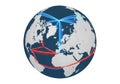 Global network connections with blue and red lines on a 3d earth globe Royalty Free Stock Photo