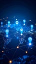 Global Network Connections: Data Points and Digital World Map Visualization Royalty Free Stock Photo