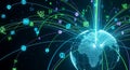 Global network connections with data streams and digital icons representing worldwide data Royalty Free Stock Photo