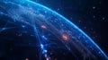 Global Network Connections Digital Earth Technology Abstract Blue Orange map data lines world nodes