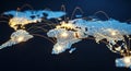 Global Network Connections Digital Map with Glowing Lights and Data Flow Royalty Free Stock Photo