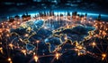 Global Network Connections with Glowing Nodes and Lines on World Map, Illustrating International Communication and Data Royalty Free Stock Photo