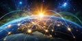 Global network connections illuminated earth and interconnected pathways. Generative AI Royalty Free Stock Photo