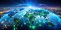 Global network connections illuminated earth and interconnected pathways. Generative AI Royalty Free Stock Photo