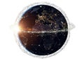 Global network of connections illuminating the planet with digital data streams Royalty Free Stock Photo