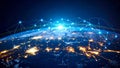 Global network connections over Earth with city lights and data transfer concept Royalty Free Stock Photo