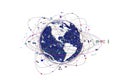 Global network connections with satellites orbiting earth, illustrating technological communication and data exchange Royalty Free Stock Photo