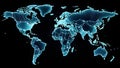 Global network connections visualized on a digital world map with glowing continents Royalty Free Stock Photo