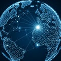 Global Network Connectivity Illustrated Across Continents with Glowing Nodes Royalty Free Stock Photo