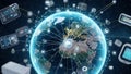 Global Network Connectivity Illustrating Digital Communication and Data Flow Across the Earth Keywords: global Royalty Free Stock Photo