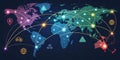 Global Network Connectivity World Map Illustration, Global Network, Data Visualization, Network Security, Cybersecurity Royalty Free Stock Photo