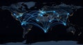 Global Network Connectivity on World Map at Night Royalty Free Stock Photo