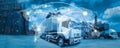 Global network coverage world map,Truck with Industrial Royalty Free Stock Photo