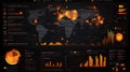 Global network dashboard displaying data visualization with earth map chart showing statistics and analysis in futuristic user Royalty Free Stock Photo