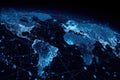 Global network of data connections world map in illuminated blue Royalty Free Stock Photo