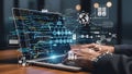 Global Network & Data Security: Developer Working on Futuristic Laptop Royalty Free Stock Photo