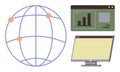 Global Network with Data Visualization and Computer Screen Concept for Connectivity and Analytics Royalty Free Stock Photo