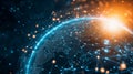 Global network digital connection data transfer cyber security technology background planet earth internet communication glowing Royalty Free Stock Photo