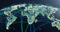 Global Network of Digital Connections Represented on World Map with City Lights technology Royalty Free Stock Photo