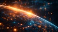Global network, digital data streams flow around illuminated Earth Royalty Free Stock Photo