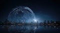 Global network digital globe smart city skyline night technology innovation shine Royalty Free Stock Photo