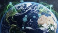 Global Network of Digital Transactions Connecting Continents with Blockchain Technology and Data Flow Royalty Free Stock Photo