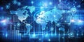 Global Network A Digital World Map with Interconnected Nodes and Data Visualizations Royalty Free Stock Photo