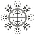 Global network gears. Black and white. Vector technology icon. International connectivity. Royalty Free Stock Photo