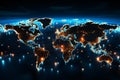 World map network with glowing points and lines. Generative ai Royalty Free Stock Photo