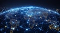 Global network with glowing lines connecting continents, digital communication, data transfer Royalty Free Stock Photo