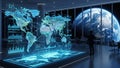 Global Network Hologram in Futuristic Office with Earth View Royalty Free Stock Photo