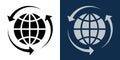 Global Network Icon with Arrows. Icon of Arrows and globe. Worldwide Communication, Internet Connectivity, and Data