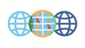 Global network icon: three interconnected spheres for worldwide data, vector design Generative AI Royalty Free Stock Photo