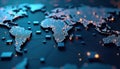 Global network illustration. Worldwide blockchain nodes interconnected. Decentralized data distribution shown. Tech architecture