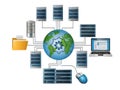 Global network infrastructure connecting servers, computers, and data storage worldwide Royalty Free Stock Photo