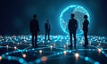 Global network interconnected people silhouettes glowing nodes blue Royalty Free Stock Photo