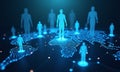 Global network interconnected people silhouettes glowing nodes blue Royalty Free Stock Photo